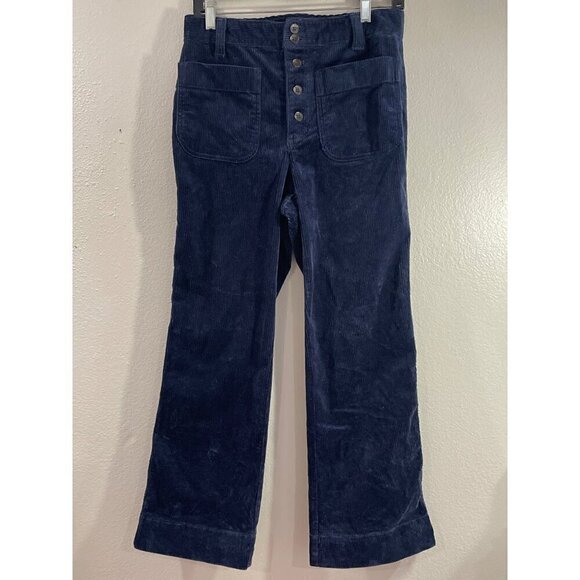 FREE ASSEMBLY WOMENS Y2K BLUE CORDUROY HIGH RISE CROPPED FLARE SIZE 6 PANTS - Picture 1 of 9